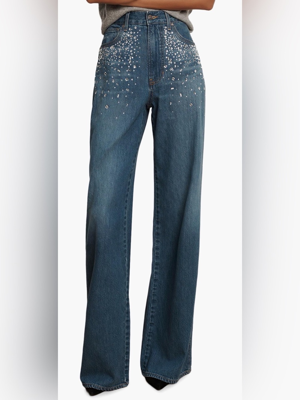 Veronica Beard Kasey Crystal-Embellished Wide-Leg Jeans